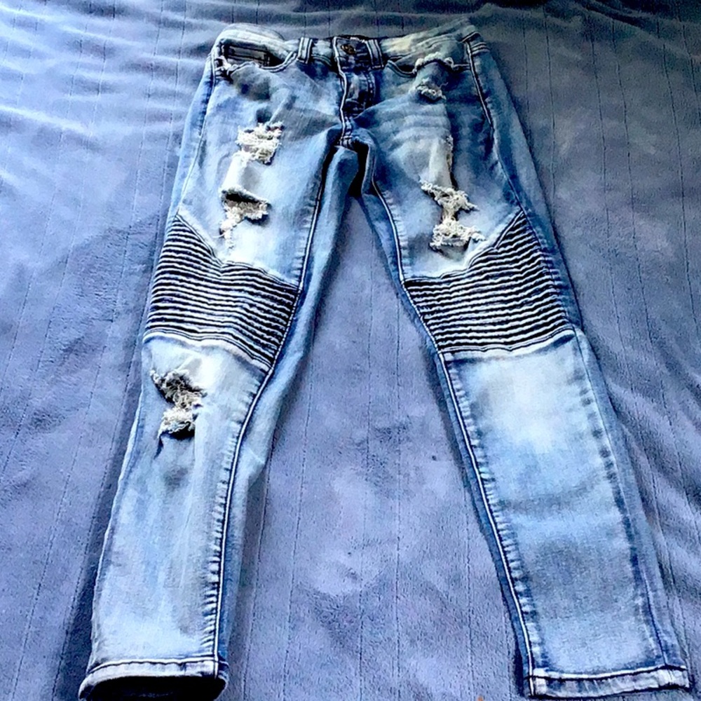 Distressed ridged denim jeans